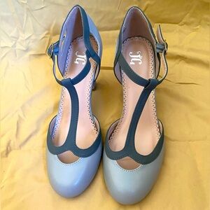 Women's T-Strap Heels - Gray and Black